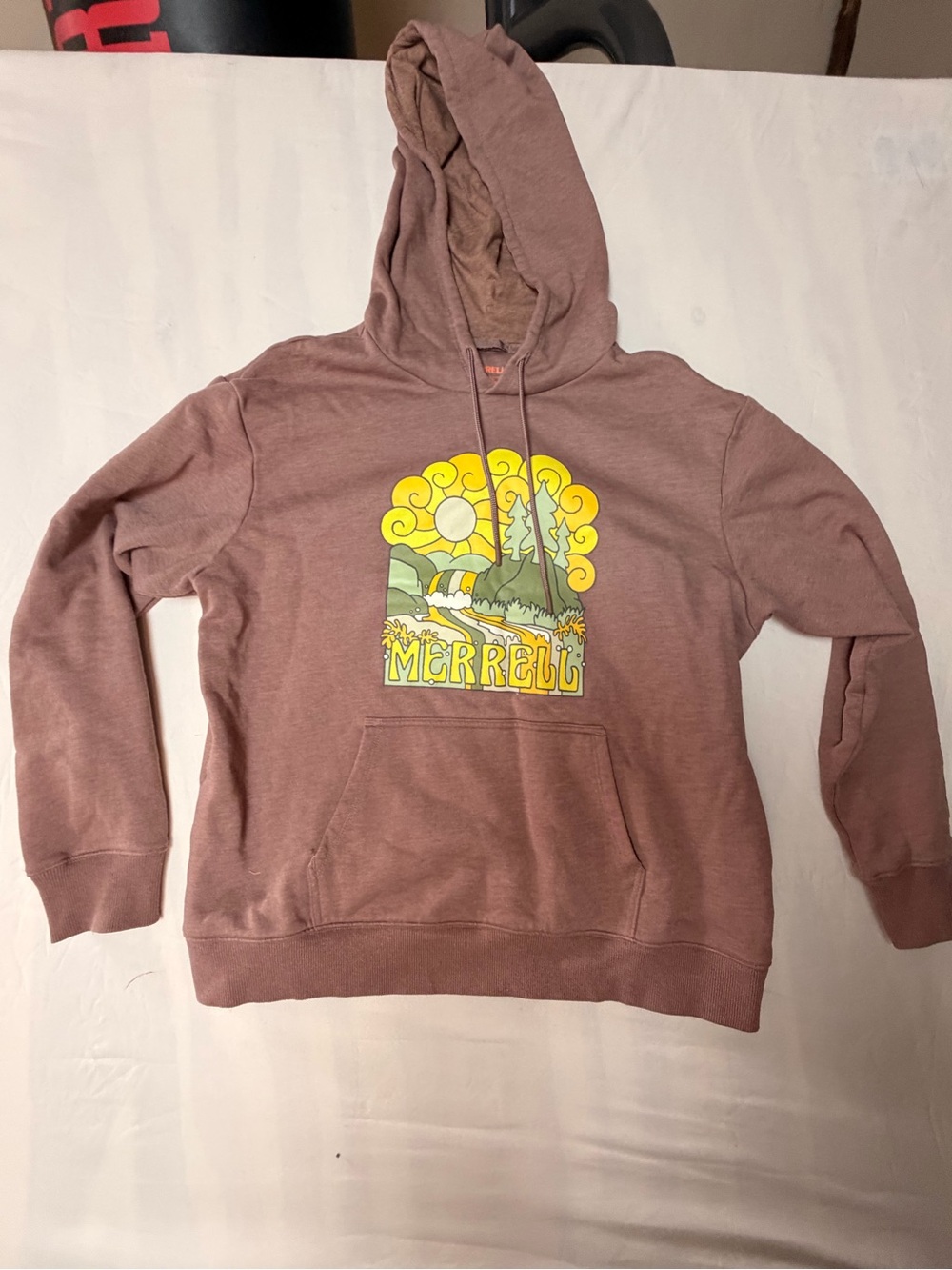 Merrell Brown Hooded Sweater with Yellow & Green Graphic